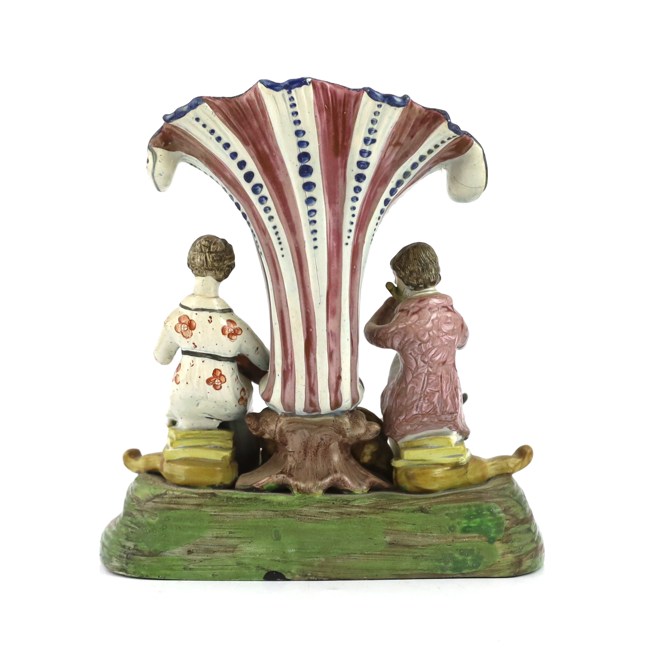 A Staffordshire pearlware musical duet spill vase, c.1820, small repair and loss